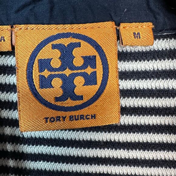 Tory Burch Sweater Womens Medium Navy Striped Embroidered Nautical Coastal Tunic - Picture 14 of 16